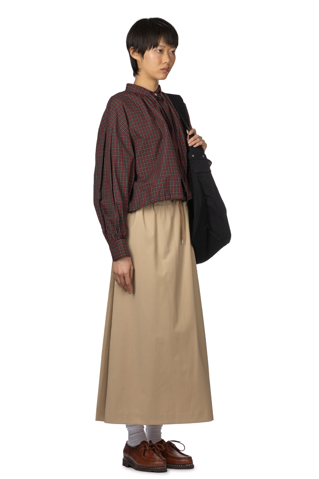 Manon - Tuck Sleeve Check Ribbon Blouse
